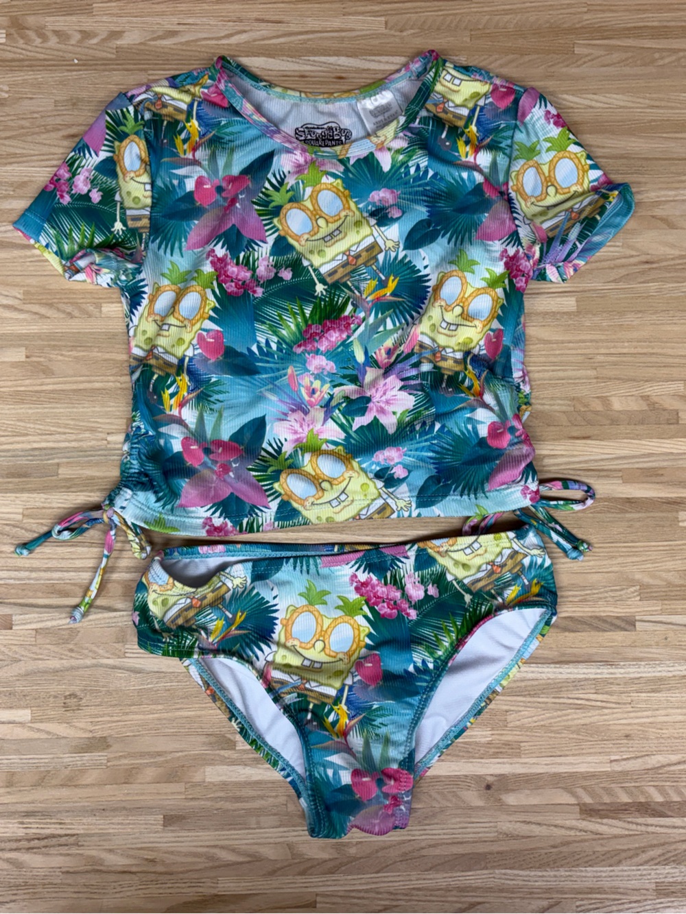 Andy & Evan Girls Tropical SpongeBob Green Blue Pink Swim Set